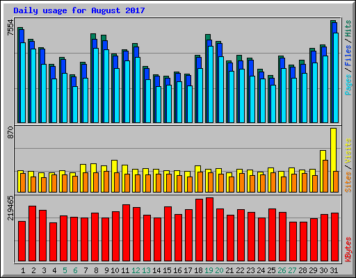 Daily usage for August 2017